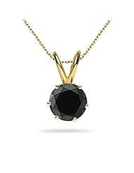 Real Black 0.40 Carat Total Weight (Ctw) Diamond AAA Quality 6 Prong Basket Solitaire Pendant Necklace 14k Yellow Gold 18 Inch Chain By Jascina