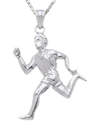 Solid 0.925 Sterling Silver Runner Charm Pendant Necklace