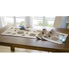 Tischl�ufer "Braune Bl�ten", zart schimmernder Grundstoff in mod