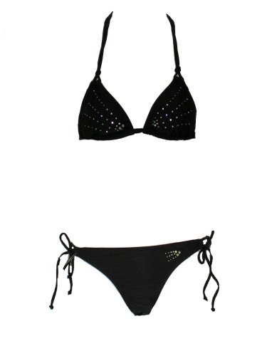 Guess Black Triangle Side Tie Bikini w/Rhinestones XS