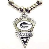 Green Bay Packers Leather Necklace w/Beads & Pewter Pendant