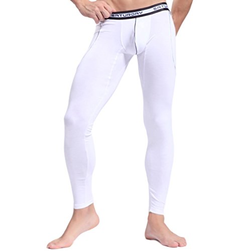 ZIHAN Men's Bamboo Fiber Low Rise Skinny Leggings Pants Medium White