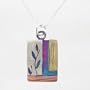 Rectangular Leaf or Vine Pendant in Sterling Silver, Copper, Gold Fill and Patina Finish on 18" Box Chain, #9110