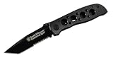 Smith & Wesson All-Black Extreme Ops Folding Knife - Tanto Combo Blade - Milled Aluminum Handle