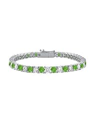 Sterling Silver Round Peridot and Cubic Zirconia Tennis Bracelet 7.00 CT TGW