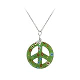 Sterling Silver Rolo Chain with Hand-Blown Green Glass Peace-Sign Pendant, 18