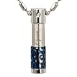 Stainless Steel Cubic Zirconia "Only Love" Small Cylinder with Blue Lattice Pendant Necklace