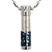 Stainless Steel Cubic Zirconia "Only Love" Small Cylinder with Blue Lattice Pendant Necklace