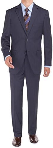 Bianco B Men's Suit Sharkskin Two Button Jacket Modern Fit Suit Blazer & Pants (40 Regular US / 50 Regular EU, French Blue)
