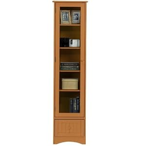 Madison Bookcase Tower With Glass Door, 5-SHELF, HONEY OAK