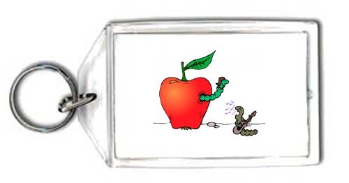 Keychain with apple, serenading, worm, romance, guitar
