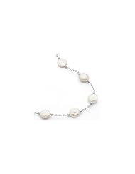 Lux Silver Freshwater Cultured White Coin Pearl Station Necklace