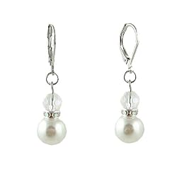 Earrings - E147 - Glass Pearl & Swarovski (tm) Crystal Drop ~ White