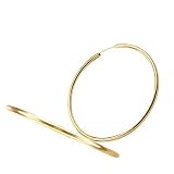 Hoop Earrings 14k Yellow Gold Large Round Plain 1.75"