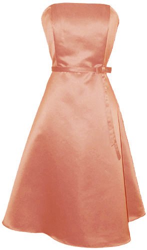 50's Strapless Satin Formal Bridesmaid Prom Dress, M, Coral