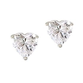 CZ 4 Ct. Diamond Sterling Silver Heart Stud Earrings (Valentine's Day Special)