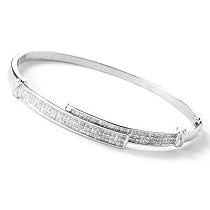 14K White Gold 6.75" 1.50ct Princess Cut Bangle Bracelet