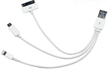 Adrenaline 3-in-1 USB Charger Cable Designed for All iPhones, iPods, iPads, samsung Androids, Bluetooth Headsets, BlackBerry 30pin + 8pin Lightning + MicroUSB +USB3.0 Micro B White(only for fast charging)