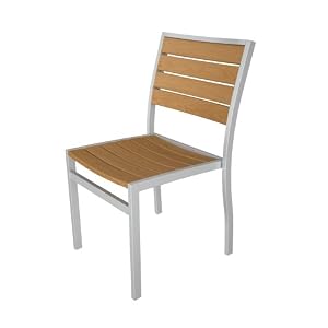 Polywood Euro All-Weather Chair, White with Teak Finish Slats
