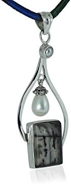 Shankar Silvex, 925 Sterling Silver, Natural The dazzling Dendrite opal Stone, 7.5 x 3 Size, Pendant For Women & Girls