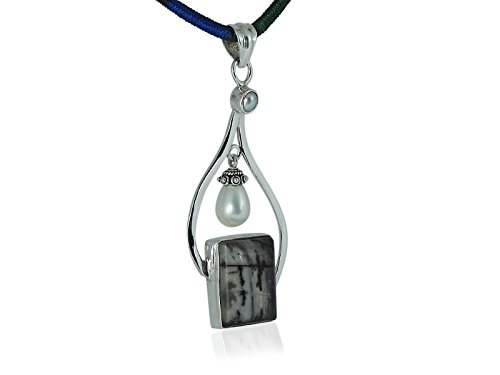 Shankar Silvex, 925 Sterling Silver, Natural The dazzling Dendrite opal Stone, 7.5 x 3 Size, Pendant For Women &amp; Girls