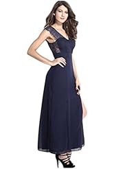 V-neck Chiffon Slit Lace  Dress