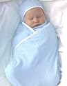 Blue COMFORT SILKIE - Snuggle Wrap INFANT SWADDLER, Original patented shape for easy swaddle and true comfort. Design by "Mother of Comfort", parent educator Jeanelle Troncone.