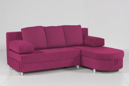 Ecksofa, Funktionssofa in der Farbe pink mit Bettfunktion, Bettkasten und Ottomane - auch spiegelbildlich montierbar -