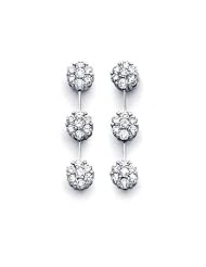 14k White Gold 3 Flower Diamond Danlge Earrings .96 ct (G-H Color, I1 Clarity)