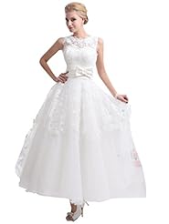 Natural   Waistline Scoop Neck Ankle Length Lace Keyhole  Tulle  Ball Gown  Dress