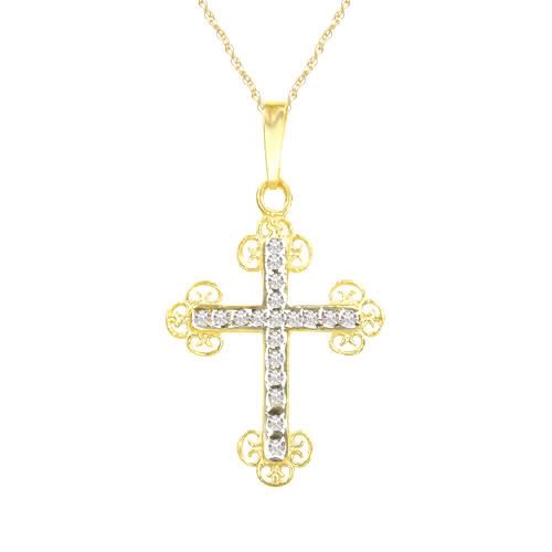 Diamond Fascination 14K Yellow Gold Diamond Accent Cross Pendant w/ 18 Inch Chain