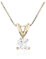 14k Gold Round-Cut Basket Setting 3-Prong Diamond Solitaire Pendant (1/2 cttw, I-J Color, I1-I2 Clarity), 18"