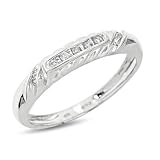 1/10 Carat T.W. Round Cut Diamond Ladies' Wedding Ring 10K White Gold Wedding Ring - Free Gift Box -