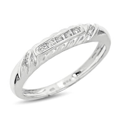 1/10 Carat T.W. Round Cut Diamond Ladies' Wedding Ring 10K White Gold Wedding Ring - Free Gift Box -