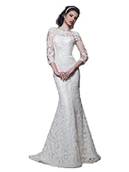 Jeweled Backless Sheer Lace Satin Mermaid Long Sleeves  Dress