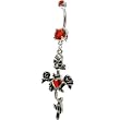 Ruby Red Gem Skull Rose Dangle Belly Ring