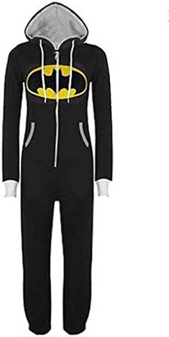 Yodgal Unisex Men Women Onesie Superman Batman Hooded Jumpsuit Pajamas One Piece Black XX-Large