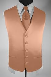 Tuxedo Vest - Premium Satin Vest Peach with Coordinating Windsor Band Tie