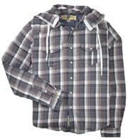 Just a Cheap Shirt Men's Danny Plaid Twill Shirt with Removable Hood, XL, Grey