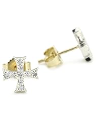 Mizuki Silver and Gold Petite Diamond Square Cross Stud Earrings
