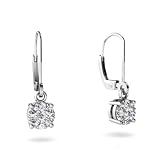 14K White Gold White Diamond Lever Back Earrings