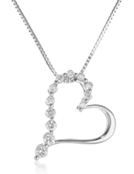Womens 10K White Gold Diamond Journey Heart Pendant Necklace (1/10 cttw, I-J Color, I2-I3 Clarity), 18"