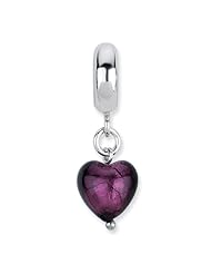 Sterling Silver Reflections Purple Heart Italian Murano Dangle Bead
