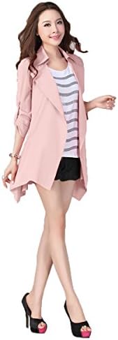 Women cardigan jacket big yards long casual windbreaker (M, pink)