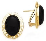 14k Gold & Black Onyx Greek Key Oval Earrings