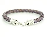 Violet Round Braided Leather Bracelet With Sterling Silver Clasp