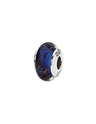 Sterling Silver Blue And Brown Swirl Hand-blown Glass Charm