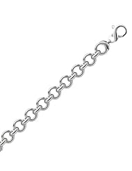 Sterling Silver Fancy Chain Round and Oval Motif Bracelet with Rhodium Plating