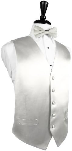 Solid Color Men's High Quality 5 Button Noble Silk Vest with Matching Bow Tie - Many Colors (L-Long, Ivory)
