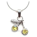 Sterling Silver Citrine Gemstone Pendant Necklace in Cherry Design, November Birthstone, with 16 Inch Snake Chain